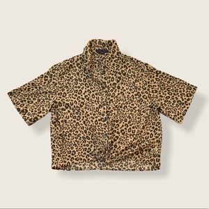 Sanctuary Leopard Print Front Tie Blouse